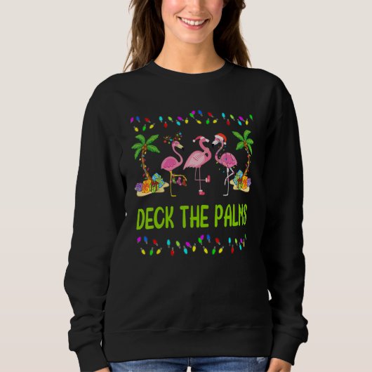 Deck the Palms Merry Flamingo Christmas Trui (Voorkant)