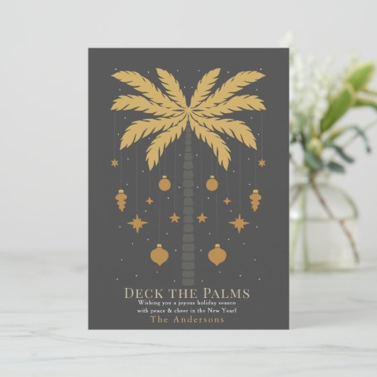 Deck the Palms Palm Tree Ornament Grey Christmas Feestdagenkaart (Staand voorkant)