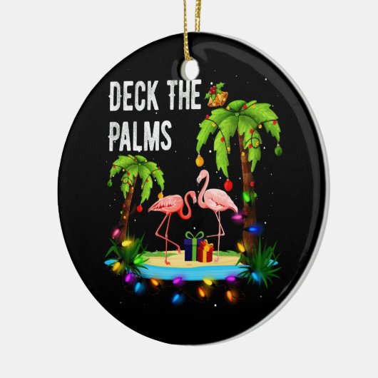 Deck The Palms Tree Beach Flamingo Kerstmis Keramisch Ornament (Links)