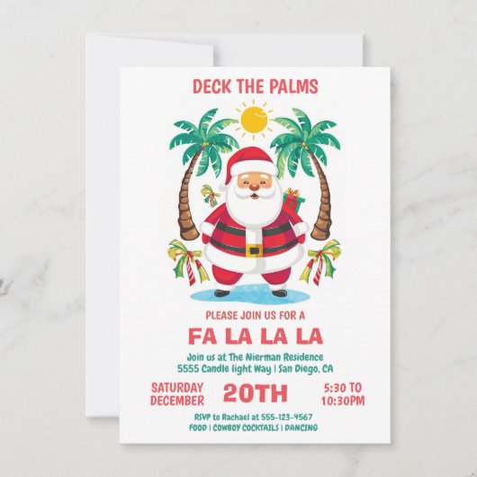 Deck the Palms Tropical Christmas Party Invitation (Devant)