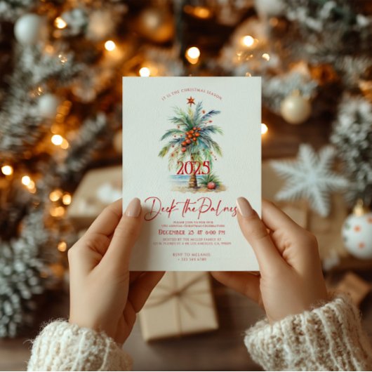 Deck The Palms Tropical Christmas Party Invitation