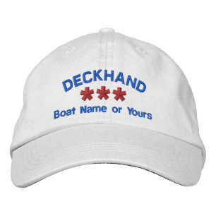 DECKHAND Gepersonaliseerde Naam Custom WIT ROOD BL Geborduurde Pet