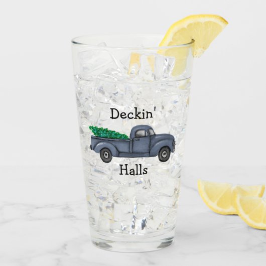 Deckin Halls Blue Kersttruck Drink glas (Achterkant ijs)