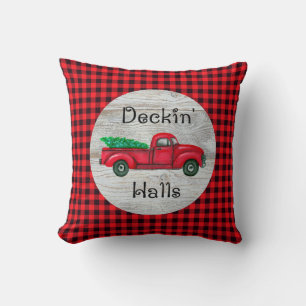 Deckin Halls Red Kerstmis Truck Pillow Kussen