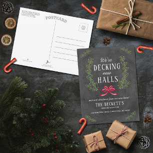 Decking New Halls Chalkboard Holiday Moving Aankondigingskaart