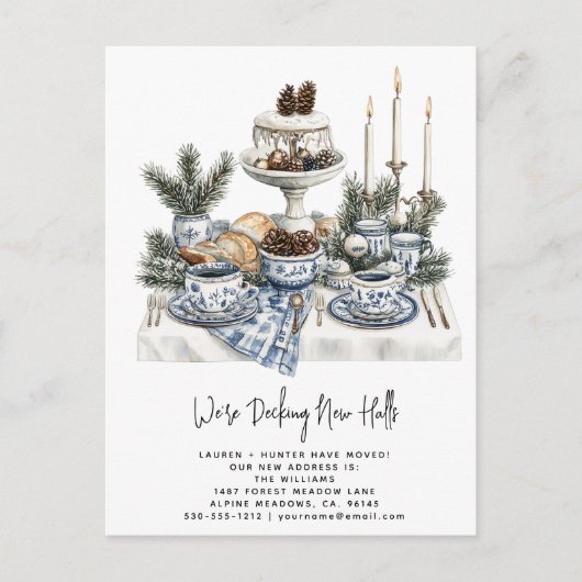 Decking New Halls Rustieke Waterverf Pine Vakantie Aankondigingskaart (Voorkant)