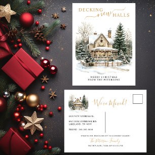 Decking Nieuwe Zalen Rustiek Nieuwe Huis Kerstmis Aankondigingskaart