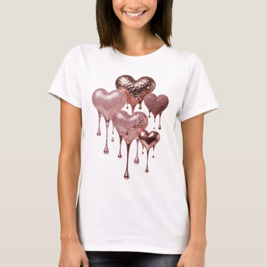 Déclaration T-shirt Rose Or Argent Cœurs Slogan (Devant)