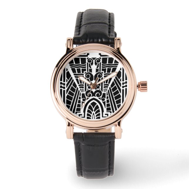 Deco Architecture Pattern, Black and White Horloge (Voorkant)