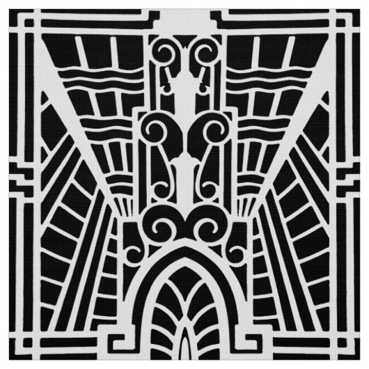 Deco Architecture Pattern, Black and White Stof (Swatch)