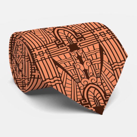 Deco Architecture Pattern, Copper and Brown Stropdas (Opgerold)