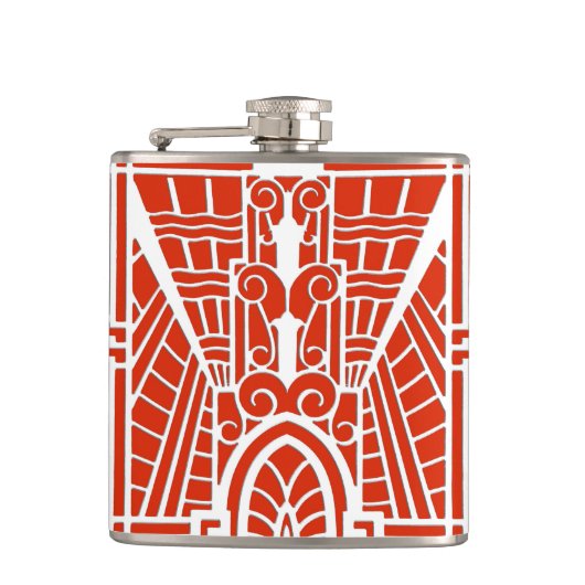Deco Architecture Pattern, Mandarijns Oranje Heupfles (Voorkant)
