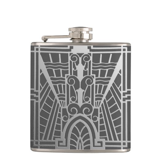 Deco Architecture Pattern, Silver Grey / Grey Heupfles (Voorkant)