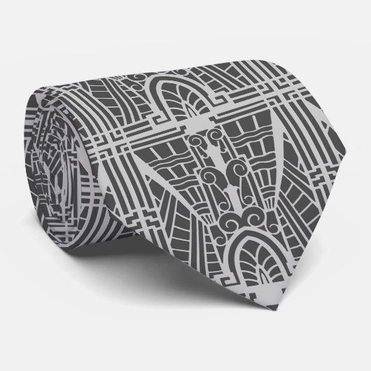 Deco Architecture Pattern, Silver Grey / Grey Stropdas (Opgerold)