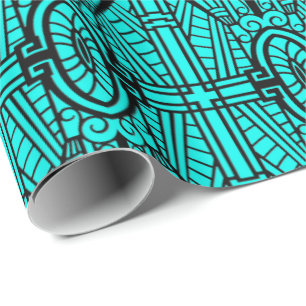 Deco Architecture Pattern, Turquoise en Black Cadeaupapier
