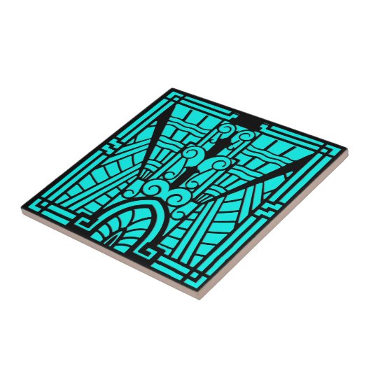 Deco Architecture Pattern, Turquoise en Black Tegeltje (Zijkant)