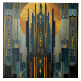 Deco architectuur bij nacht tegeltje