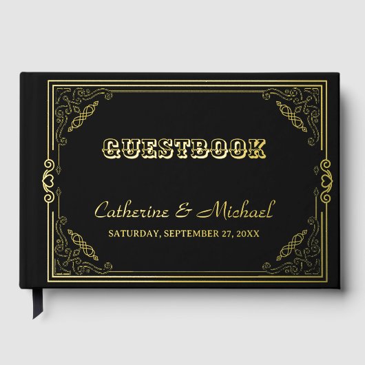  Deco Art Elegant Black White Gold Wedding Gastenboek (Voorkant)