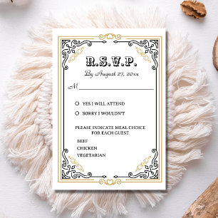  Deco Art Elegant Black White Gold Wedding RSVP Kaartje