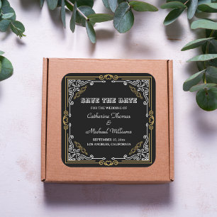  Deco Art Elegant Black White Gold Wedding Vierkante Sticker