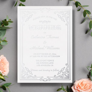 Deco Art Elegant White & Silver Wedding Folie Uitnodiging