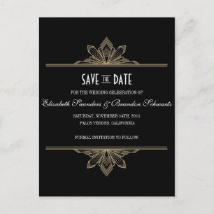 Deco Black & Gold Save the Date Aankondigingskaart