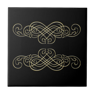  deco Black White en Gold Scroll Tegeltje
