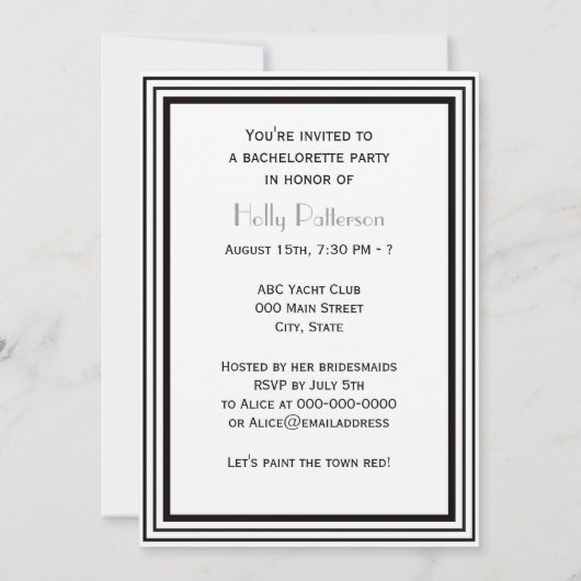  deco Blk Wht Lijst #1 V Bachelorette Kaart (Achterkant)