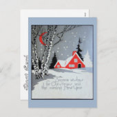 Déco carte postale de Noël avec maison et lune (Devant / Derrière)