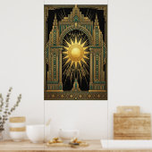 Deco Celestial Sun Portal Poster | Gold Teal Cathe (Cuisine)