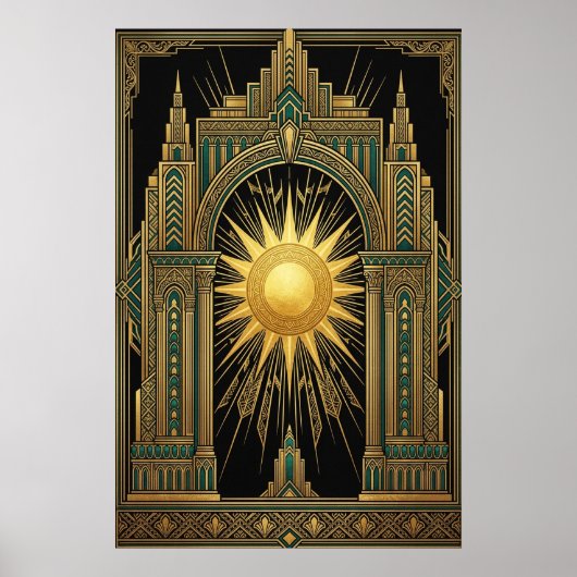Deco Celestial Sun Portal Poster | Gold Teal Cathe (Devant)