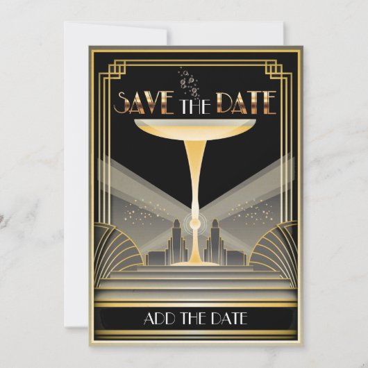 Deco Champagne Save The Date Uitnodiging (Voorkant)