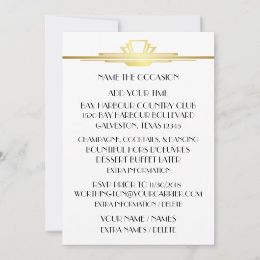 Deco Champagne Save The Date Uitnodiging (Achterkant)