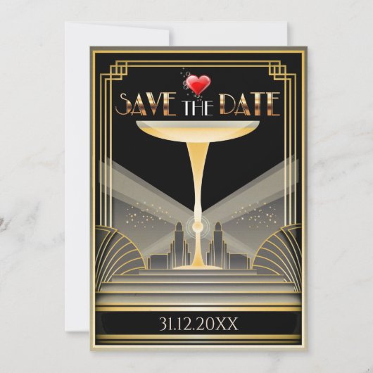 Deco Champagne Save The Date Uitnodiging (Voorkant)