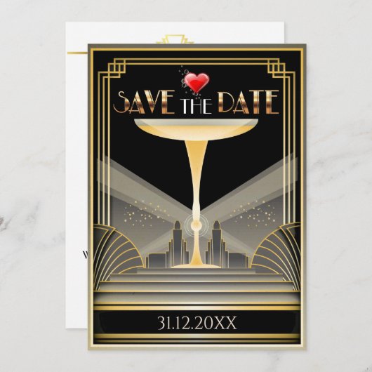 Deco Champagne Save The Date Uitnodiging (Voorkant / Achterkant)
