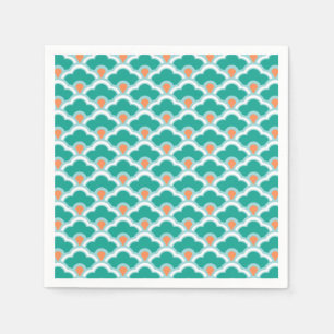 Deco Chinese Scallops, Blauwgroen, Aqua en Coral Servetten