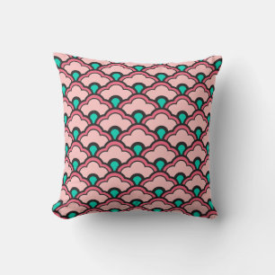 Deco Chinese Scallops, Coral Pink en Turquoise Kussen