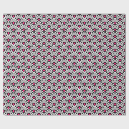 Deco Chinese scallops, grijs / grijs, zwart en roz Cadeaupapier (Vlak)