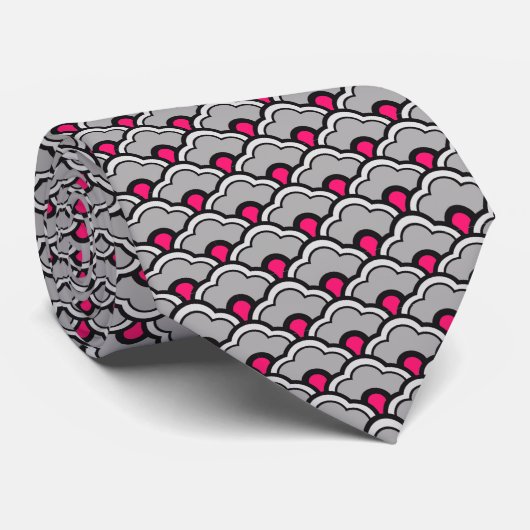 Deco Chinese scallops, grijs / grijs, zwart en roz Stropdas (Opgerold)