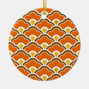 Deco Chinese Scallops, Mandarijns Oranje Keramisch Ornament