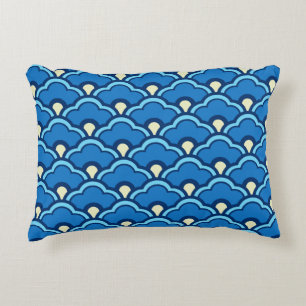 Deco Chinese Scallops, Ocean Blue en Indigo Accent Kussen