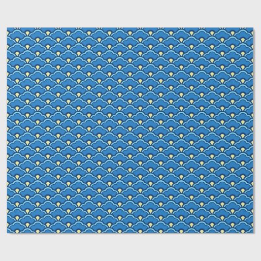 Deco Chinese Scallops, Ocean Blue en Indigo Cadeaupapier (Vlak)