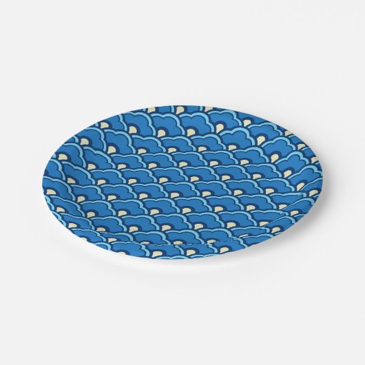 Deco Chinese Scallops, Ocean Blue en Indigo Papieren Bordje (Gekanteld)