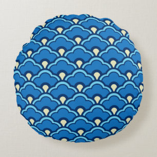 Deco Chinese Scallops, Ocean Blue en Indigo Rond Kussen