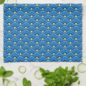 Deco Chinese Scallops, Ocean Blue en Indigo Theedoek (Gevouwen)
