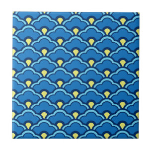 Deco Chinese scallops, Ocean Blue en Indigo Tile Tegeltje