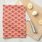 Deco Chinese Scallops, Peach, Rust en Cream Theedoek (Quarter Fold)