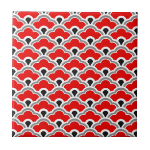 Deco Chinese Scallops, Red, Black en White Tile Tegeltje