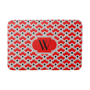 Deco Chinese scallops, rood, grijs, zwart en wit Badmat