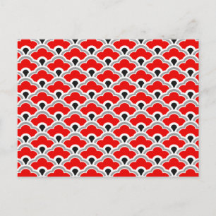 Deco Chinese scallops, rood, grijs, zwart en wit Briefkaart